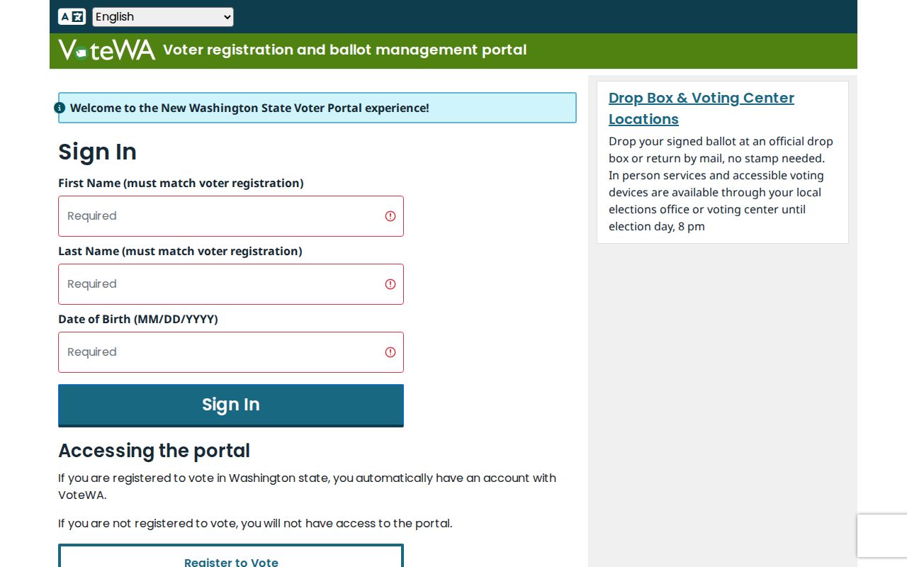 Auburn resident lookup using the official VoteWA voter portal