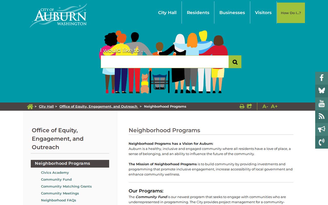 City of Auburn Neighborhood Programs page for public community contacts