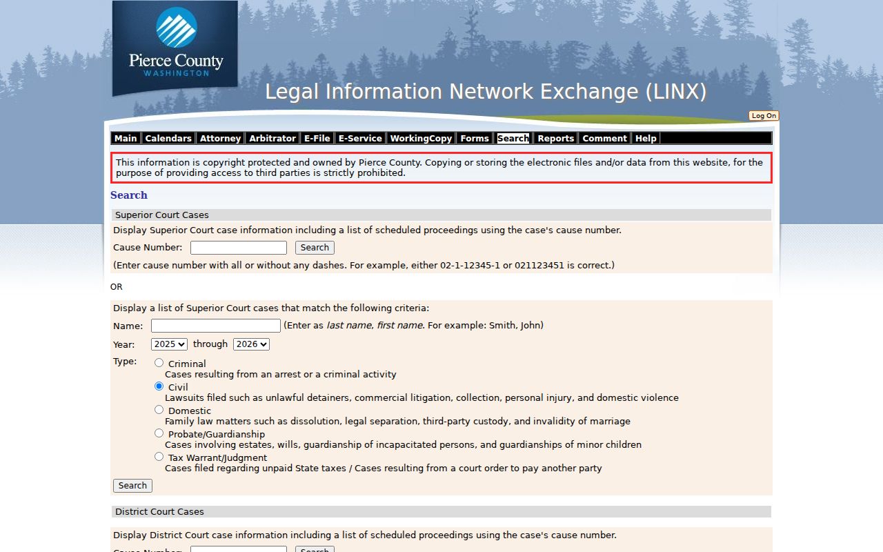 Auburn resident lookup in the Pierce County LINX court portal