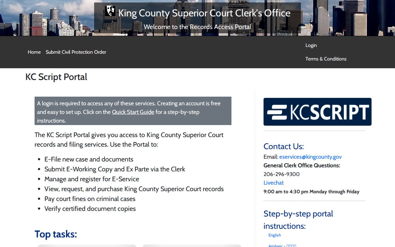Auburn resident lookup using the King County Script court portal